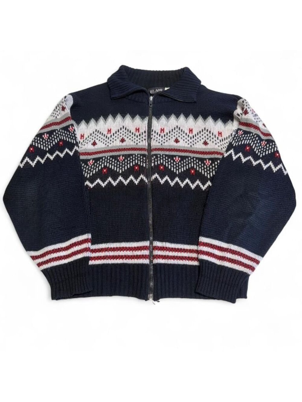 90's Vintage Fair Isle Zip Up Cardigan Sweater Men's Medium Eclectic Grandpa